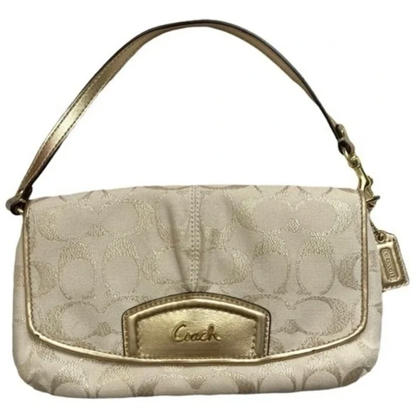 Coach Metallic Gold/Cream Signature Flat Wristlet/ Clutch - Picture 1 of 10